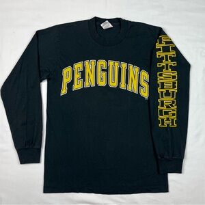 Vtg Pittsburgh Penguins Mens T-Shirt Medium 90s Single Stitch Black Arc Logo A5